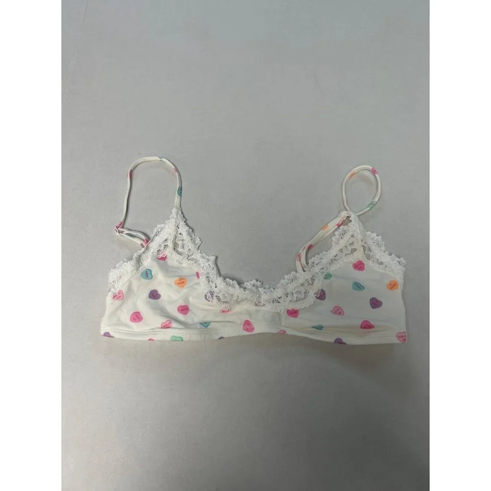 SKIMS Fits Everybody Lace Scoop Bralette Marble Candy Heart Print Size Small NWT - Picture 2 of 5